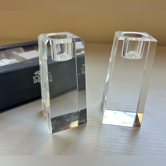 Oleg Cassini Kelly Pair of 4” Fine Crystal Candlesticks Candle Modern in Box - Picture 1 of 7